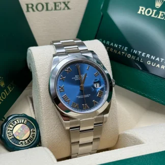 【Super Clone】RLX Datejust 41mm 126300 Blue Roman Oyster Stainless Steel Watch