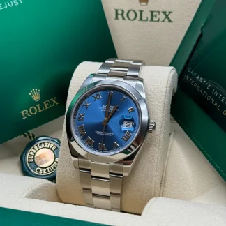 【Super Clone】RLX Datejust 41mm 126300 Blue Roman Oyster Stainless Steel Watch