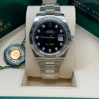 【Super Clone】RLX  Datejust 41mm 126334 Black Diamond Oyster Stainless Steel Mens Watch