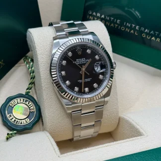 【Super Clone】RLX  Datejust 41mm 126334 Black Diamond Oyster Stainless Steel Mens Watch