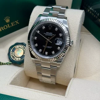 【Super Clone】RLX  Datejust 41mm 126334 Black Diamond Oyster Stainless Steel Mens Watch