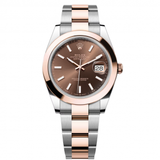 【Super Clone】RLX Datejust 41mm 126301 Chocolate Index Oyster Steel and Everose Gold Watch
