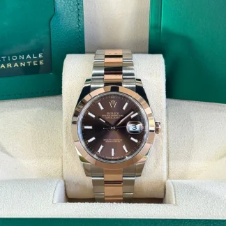 【Super Clone】RLX Datejust 41mm 126301 Chocolate Index Oyster Steel and Everose Gold Watch