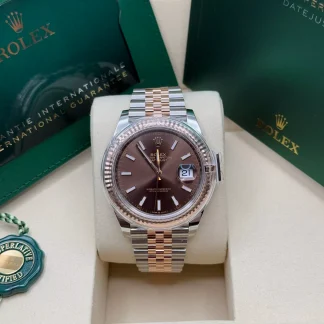 【Super Clone】RLX Datejust 41mm 126331 Chocolate Index Jubilee Steel and Everose Gold Watch