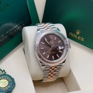 【Super Clone】RLX Datejust 41mm 126331 Chocolate Index Jubilee Steel and Everose Gold Watch