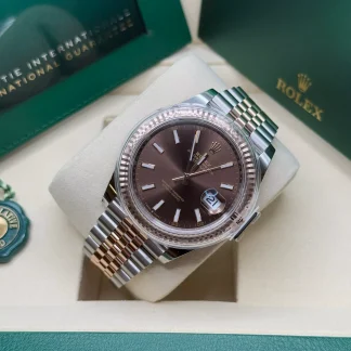 【Super Clone】RLX Datejust 41mm 126331 Chocolate Index Jubilee Steel and Everose Gold Watch