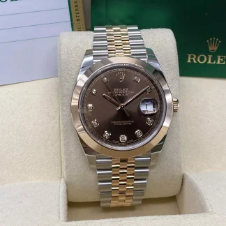 【Super Clone】RLX Datejust 41mm 126301 Chocolate Diamond Jubilee Steel and Everose Gold Watch