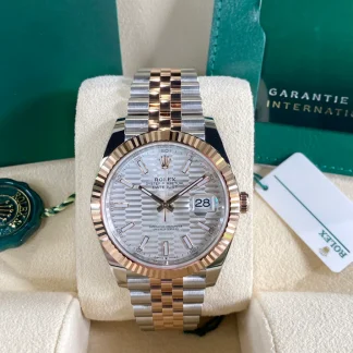 【Super Clone】RLX Datejust 41mm 126331 Silver Fluted Motif Dial Two Tone Stainless Steel & 18K Rose Gold Jubilee Bracelet Men's Watch