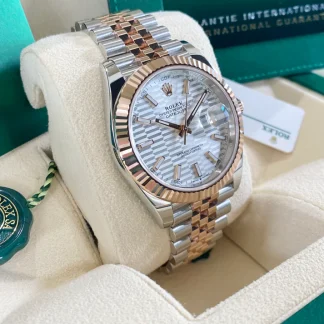 【Super Clone】RLX Datejust 41mm 126331 Silver Fluted Motif Dial Two Tone Stainless Steel & 18K Rose Gold Jubilee Bracelet Men's Watch
