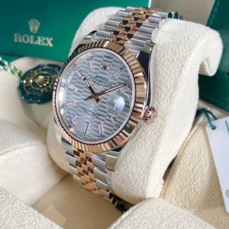 【Super Clone】RLX Datejust 41mm 126331 Silver Fluted Motif Dial Two Tone Stainless Steel & 18K Rose Gold Jubilee Bracelet Men's Watch