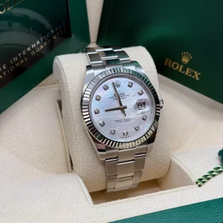 【Super Clone】RLX  Datejust 41 Mother of Pearl Diamond Stainless Steel Fluted Oyster - 126334