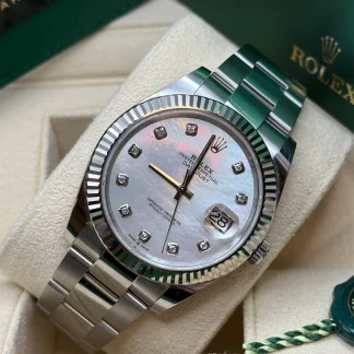 【Super Clone】RLX  Datejust 41 Mother of Pearl Diamond Stainless Steel Fluted Oyster - 126334