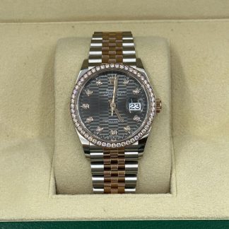 【Super Clone】RLX  Datejust 36mm 126281 Slate Fluted Motif Diamond Dial Diamond Bezel and Oyster Bracelet