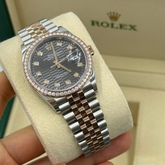 【Super Clone】RLX  Datejust 36mm 126281 Slate Fluted Motif Diamond Dial Diamond Bezel and Oyster Bracelet