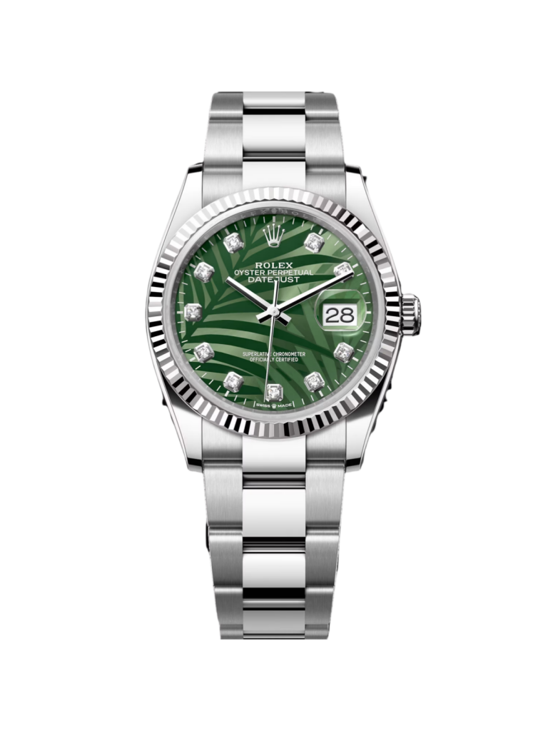 【Super Clone】RLX  Datejust 36mm 126234 Olive Green Palm Motif Diamond Dial Jubilee Stainless Steel Watch