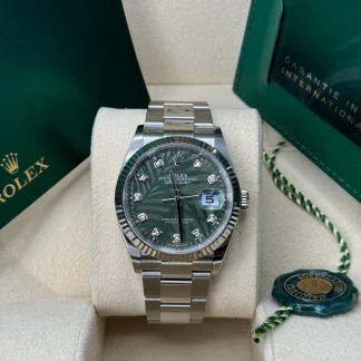 【Super Clone】RLX  Datejust 36mm 126234 Olive Green Palm Motif Diamond Dial Jubilee Stainless Steel Watch