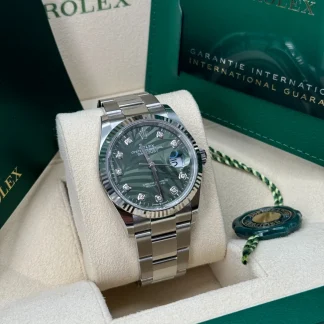 【Super Clone】RLX  Datejust 36mm 126234 Olive Green Palm Motif Diamond Dial Jubilee Stainless Steel Watch
