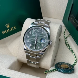 【Super Clone】RLX  Datejust 36mm 126234 Olive Green Palm Motif Diamond Dial Jubilee Stainless Steel Watch