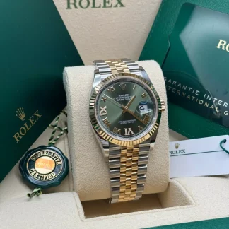 【Super Clone】RLX  Datejust 36mm 126233 Olive-green Roman Diamond Dial Two-Tone Jubilee Bracelet