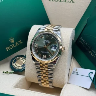 【Super Clone】RLX  Datejust 36mm 126233 Olive-green Roman Diamond Dial Two-Tone Jubilee Bracelet