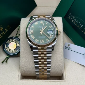 【Super Clone】RLX  Datejust 36mm 126233 Olive-green Roman Diamond Dial Two-Tone Jubilee Bracelet
