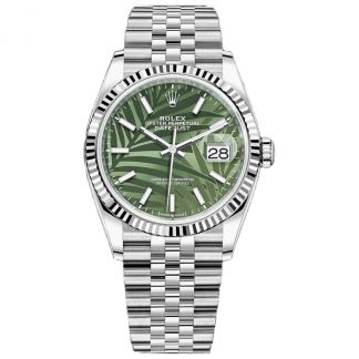 【Super Clone】RLX  Datejust 36mm 126234 Olive Green Palm Motif Dial Jubilee Stainless Steel Watch