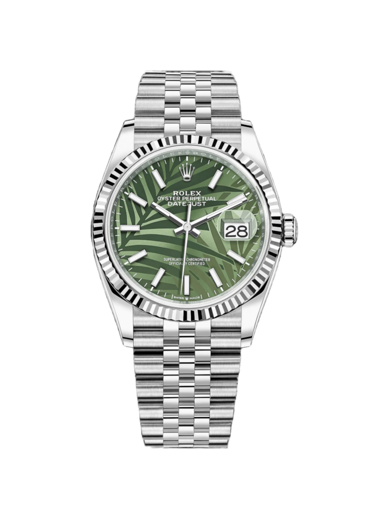 【Super Clone】RLX  Datejust 36mm 126234 Olive Green Palm Motif Dial Jubilee Stainless Steel Watch