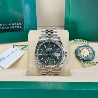 【Super Clone】RLX  Datejust 36mm 126234 Olive Green Palm Motif Dial Jubilee Stainless Steel Watch