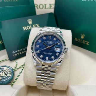 【Super Clone】RLX  Datejust 36mm 126234 Blue Fluted Motif Diamond Dial Jubilee Bracelet Watch