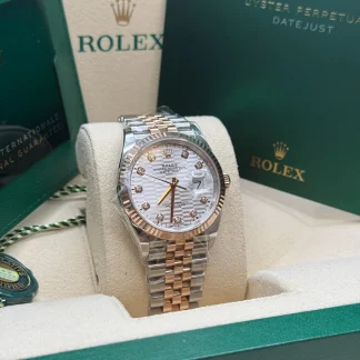 【Super Clone】RLX  Datejust 36mm 126231 Silver Fluted Motif Dial Oystersteel and Everose gold Bracelet
