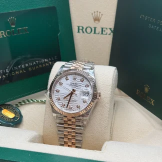 【Super Clone】RLX  Datejust 36mm 126231 Silver Fluted Motif Dial Oystersteel and Everose gold Bracelet