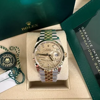 【Super Clone】RLX  Datejust 36mm 126233 Champagne Palm Motif Diamond Dial and Jubilee Bracelet Watch