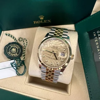【Super Clone】RLX  Datejust 36mm 126233 Champagne Palm Motif Diamond Dial and Jubilee Bracelet Watch