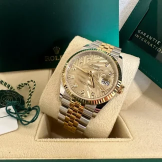 【Super Clone】RLX  Datejust 36mm 126233 Champagne Palm Motif Diamond Dial and Jubilee Bracelet Watch