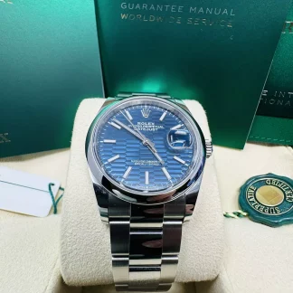 【Super Clone】RLX  Datejust 36mm 126200 Oyster Perpetual Blue Fluted Motif Dial Jubilee Stainless Steel