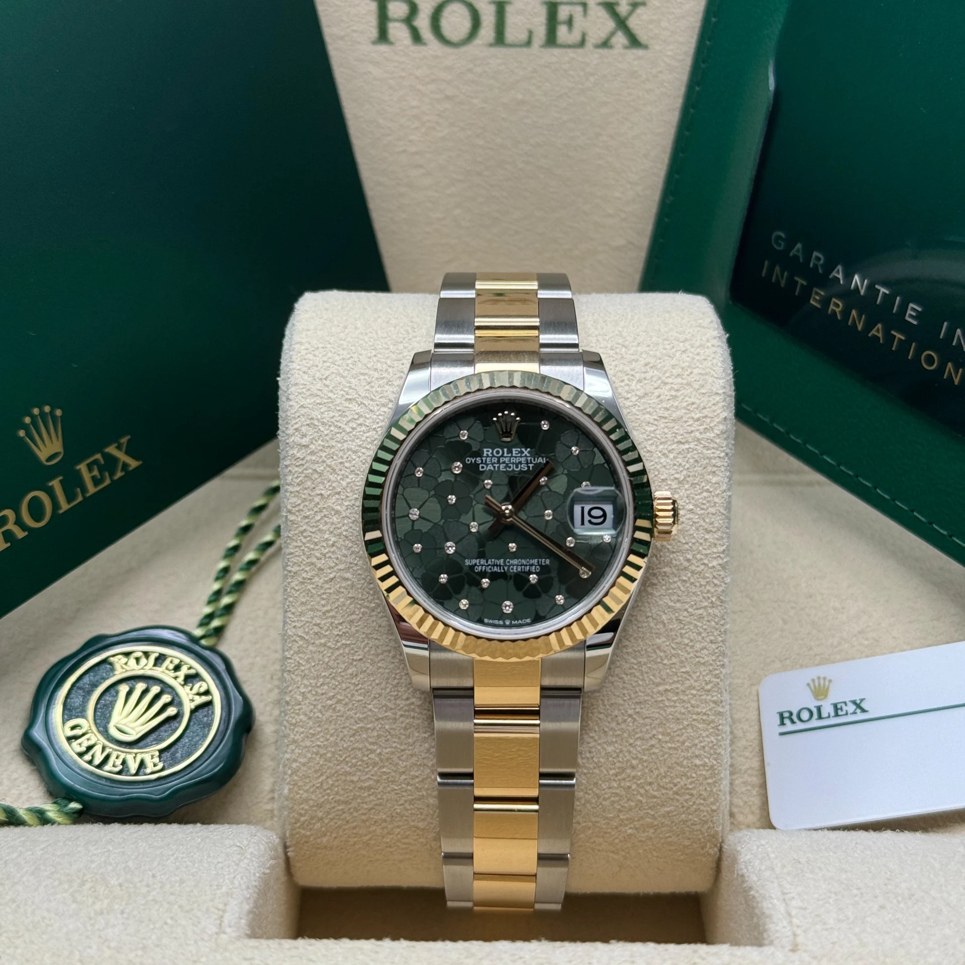 【Super Clone】RLX Datejust m278273-0031/0032 31mm Olive Green Floral Motif Dial Stainless Steel and Yellow Gold Oyster Watch