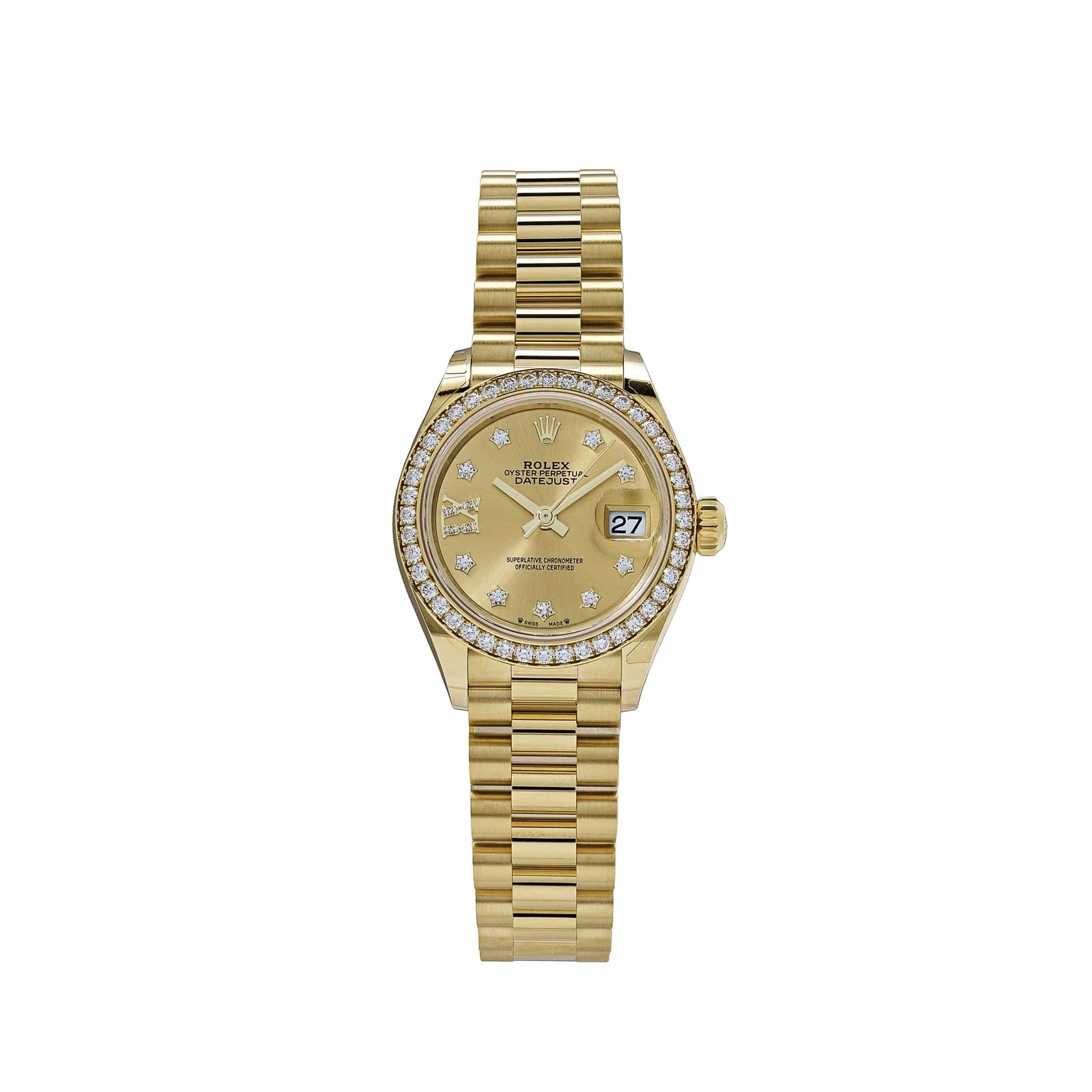 【Super Clone】RLX Lady-Datejust 28mm 279138RBR Champagne Diamond Dial and Diamond Bezel Yellow Gold Bracelet