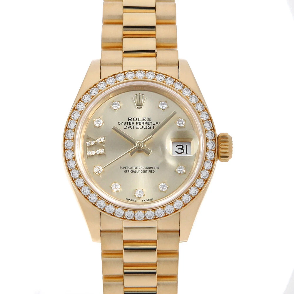 【Super Clone】RLX Lady-Datejust 28mm 279138RBR Champagne Diamond Dial and Diamond Bezel Yellow Gold Bracelet