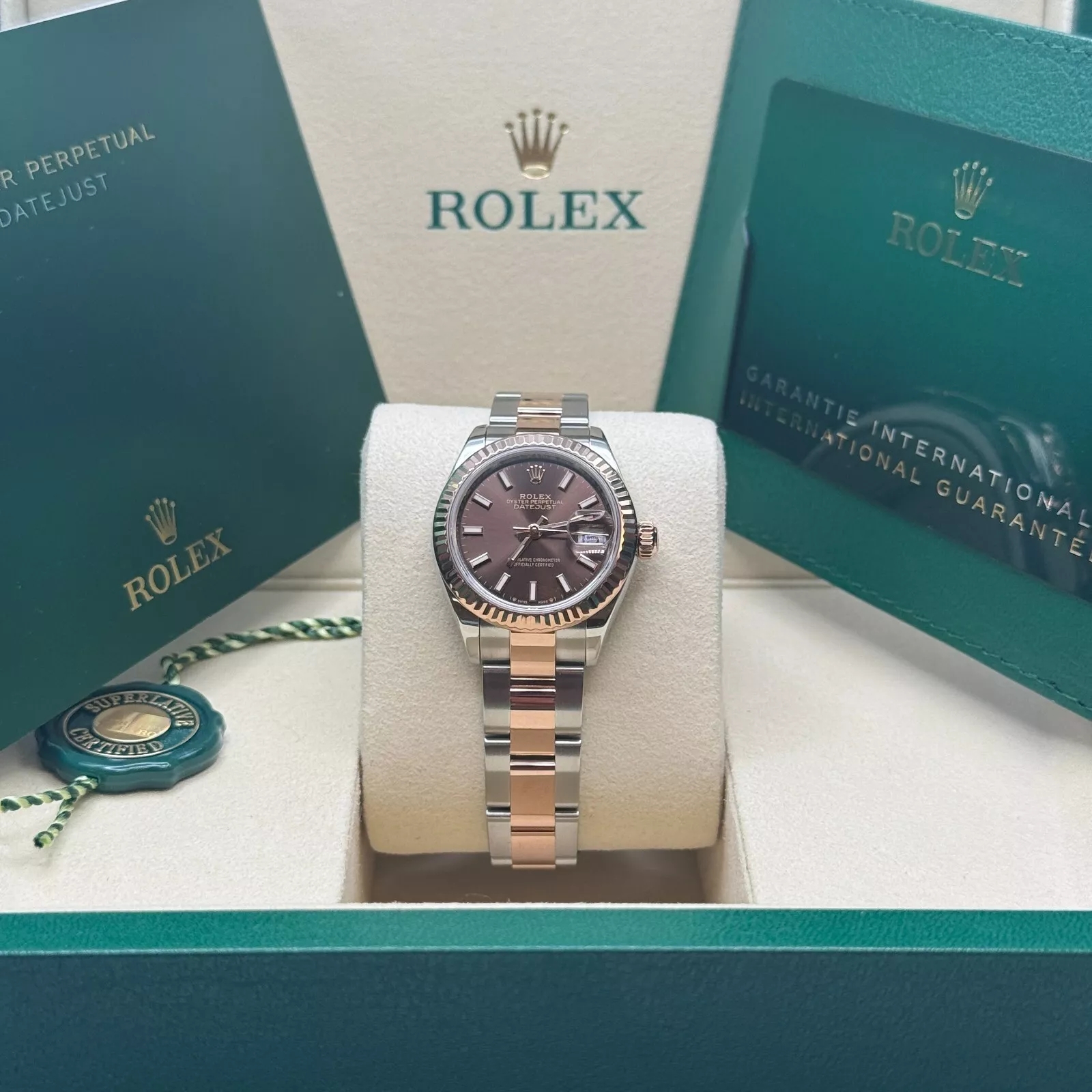 【Super Clone】RLX Lady-Datejust 28mm 279171 Chocolate Index Oyster Stainless Steel and Rose Gold