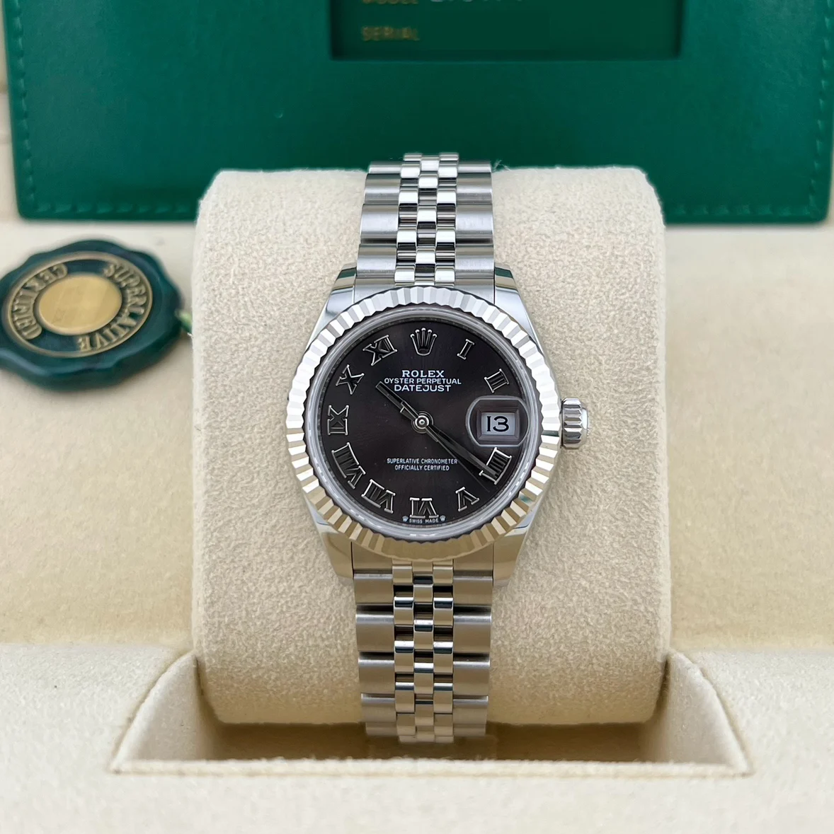【Super Clone】RLX Lady-Datejust 28mm 279174 Dark Grey Roman Dial Oyster Bracelet