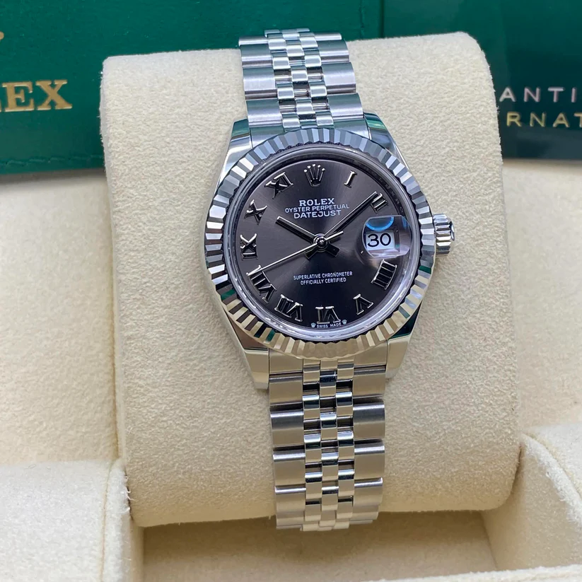 【Super Clone】RLX Lady-Datejust 28mm 279174 Dark Grey Roman Dial Oyster Bracelet