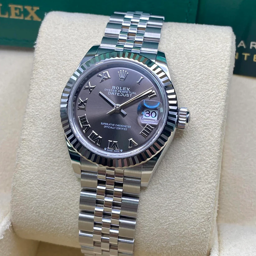 【Super Clone】RLX Lady-Datejust 28mm 279174 Dark Grey Roman Dial Oyster Bracelet