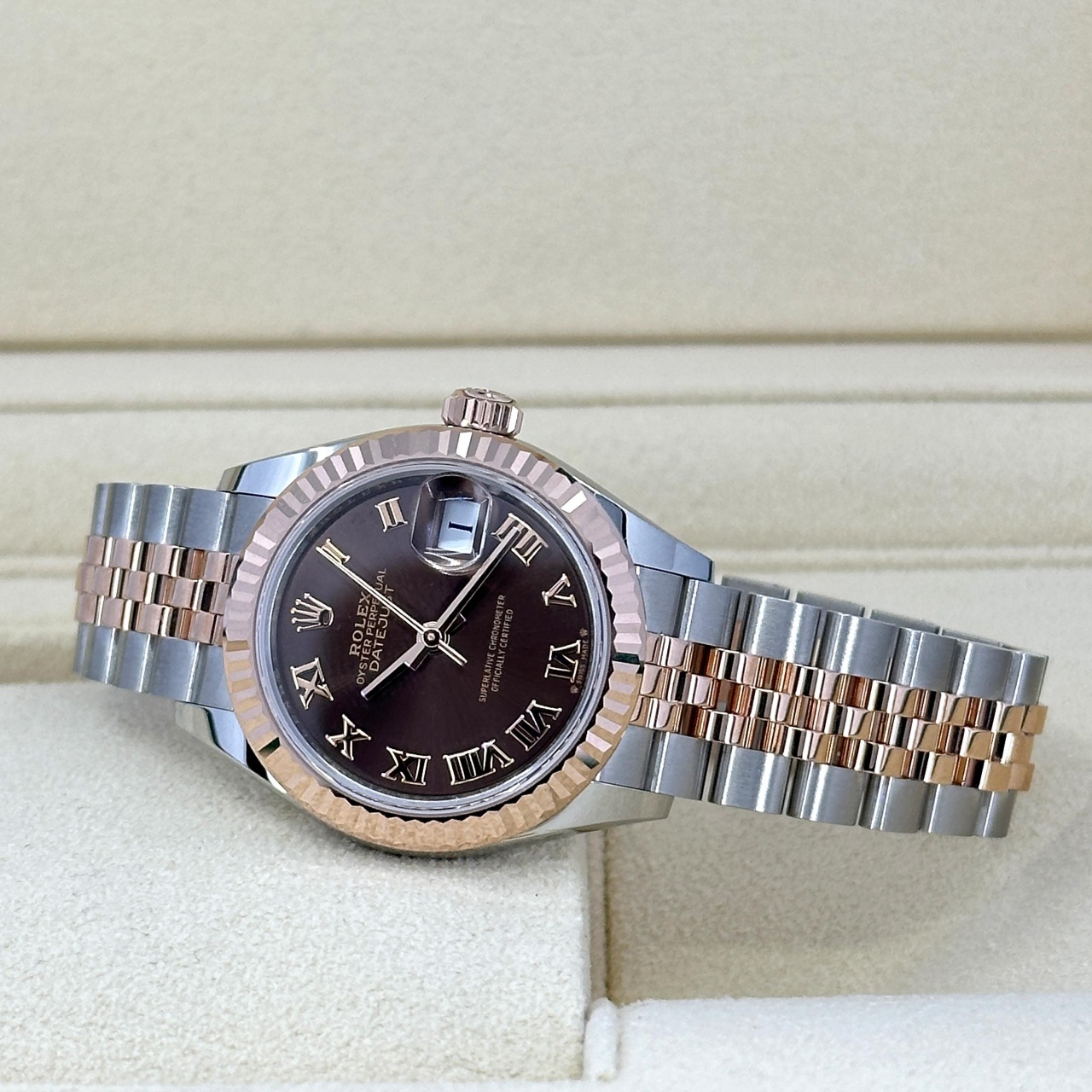 【Super Clone】RLX Lady-Datejust 28mm 279171 Chocolate Roman Oyster Stainless Steel and Rose Gold