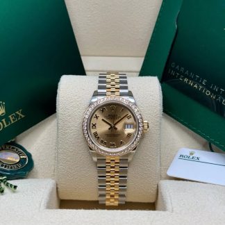 【Super Clone】RLX Lady-Datejust 28mm 279383RBR Champagne Roman Dial Yellow Rolesor Oyster Bracelet