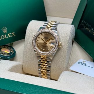 【Super Clone】RLX Lady-Datejust 28mm 279383RBR Champagne Roman Dial Yellow Rolesor Oyster Bracelet