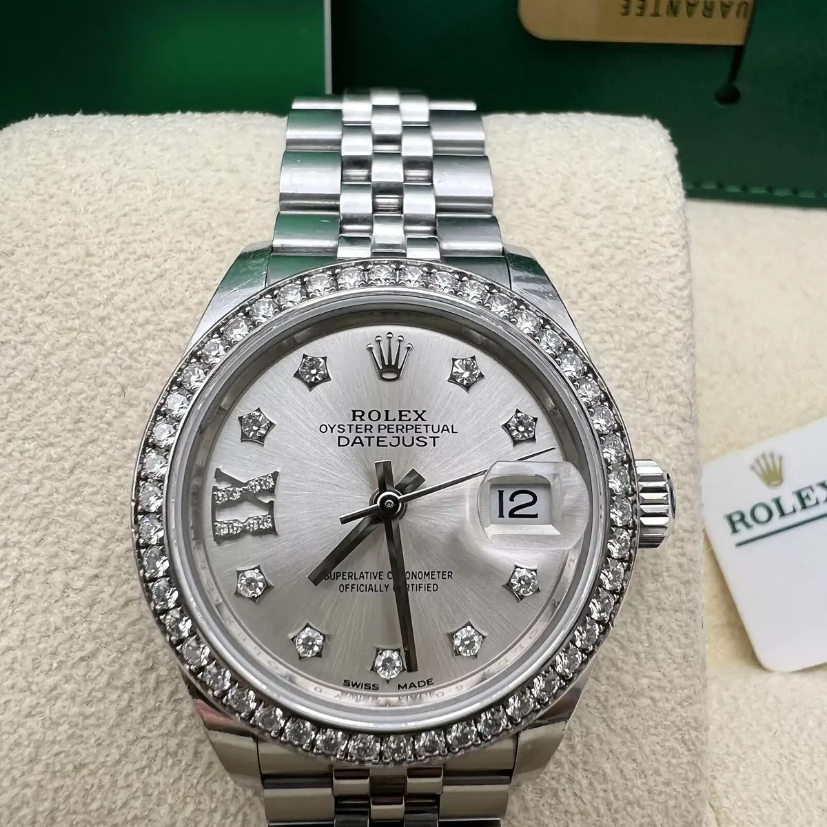 【Super Clone】RLX Lady-Datejust 28mm 279384RBR Silver Diamond Dial & Diamond Bezel, Stainless Steel Jubilee Bracelet Women's Watch
