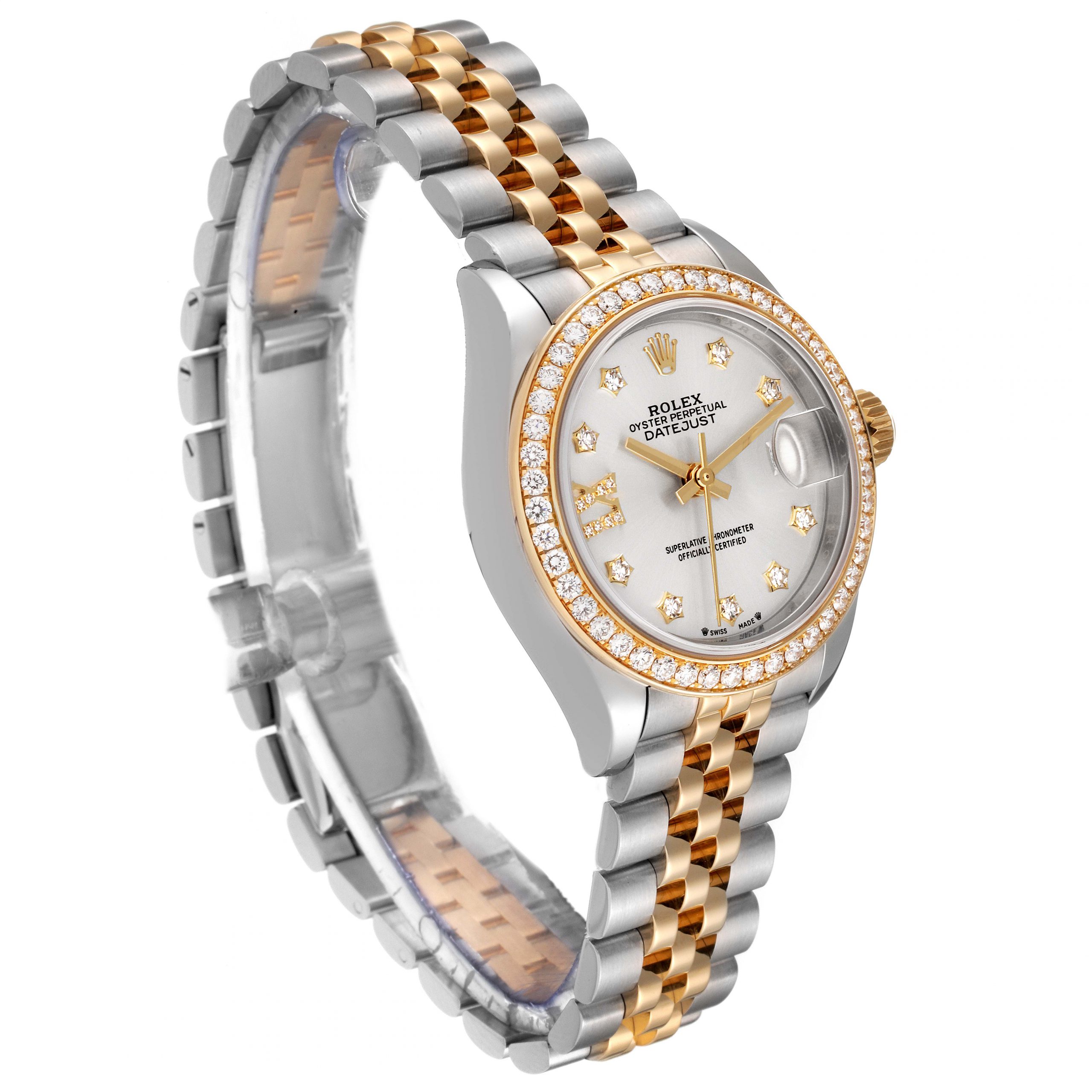 【Super Clone】RLX Lady-Datejust 28mm 279383RBR Silver Diamond Dial Yellow Rolesor Oyster Bracelet