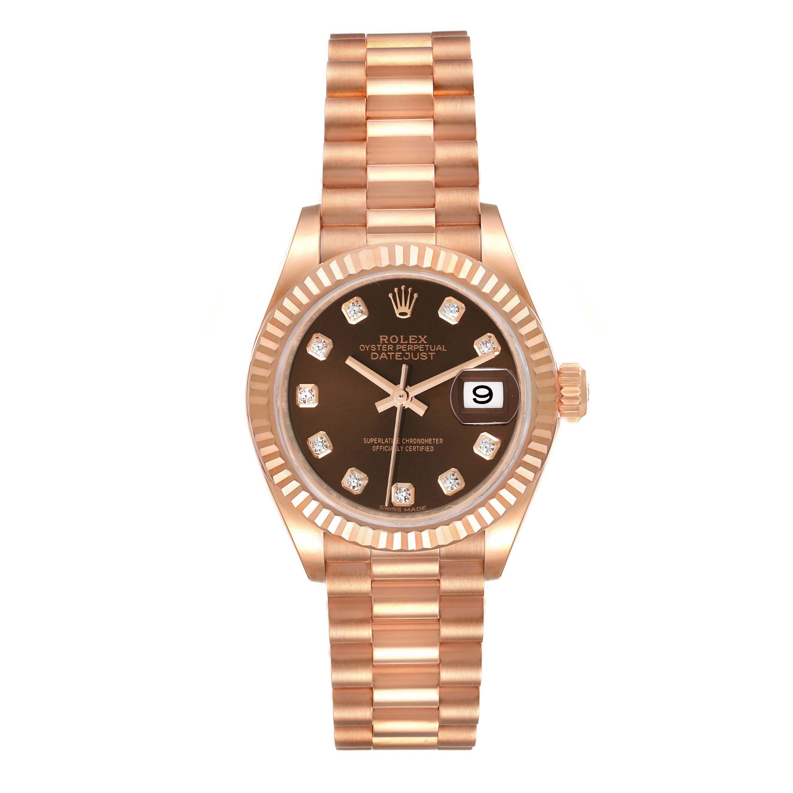 【Super Clone】RLX Lady-Datejust 28mm 279175 Chocolate Diamond-Set Dial President Everose Gold