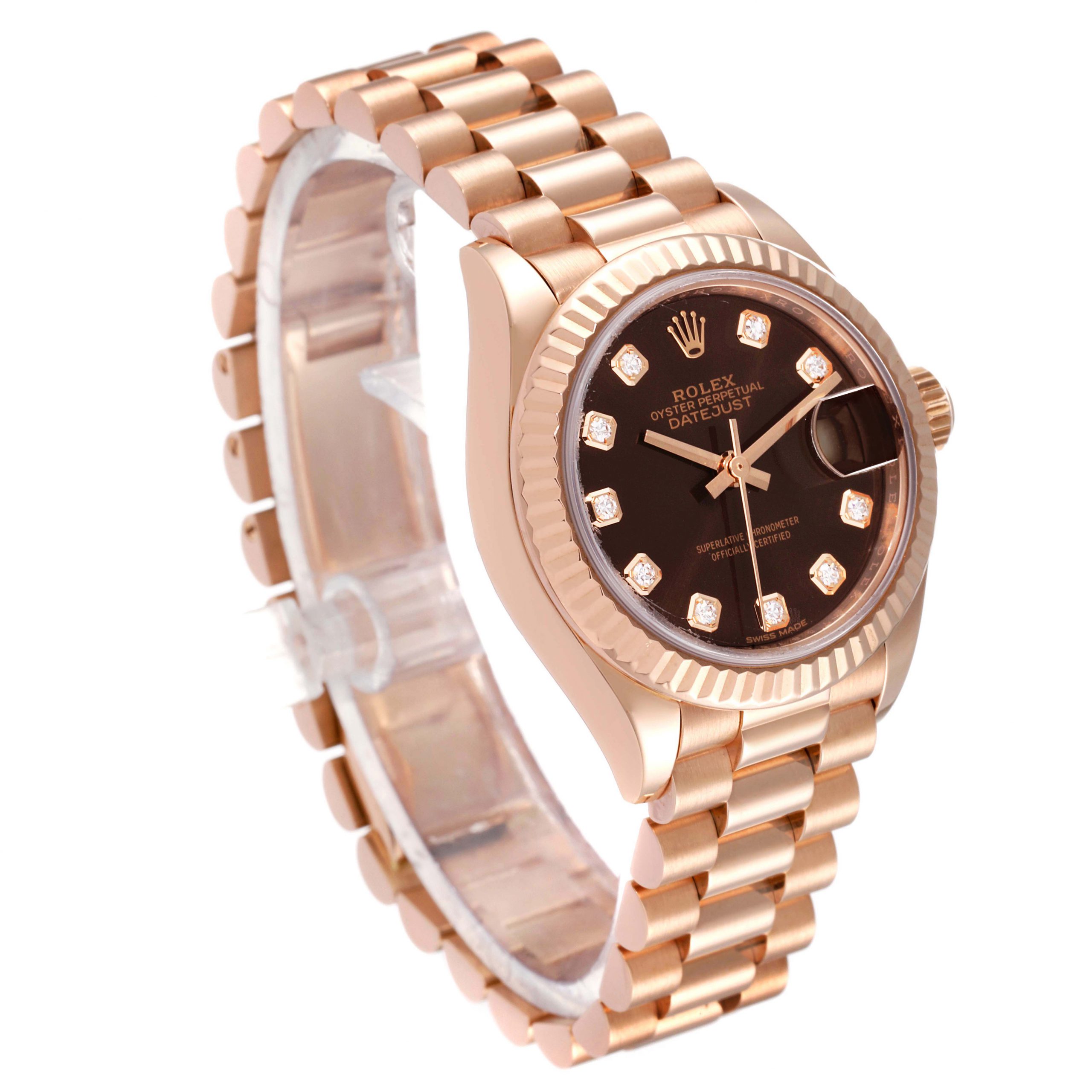【Super Clone】RLX Lady-Datejust 28mm 279175 Chocolate Diamond-Set Dial President Everose Gold