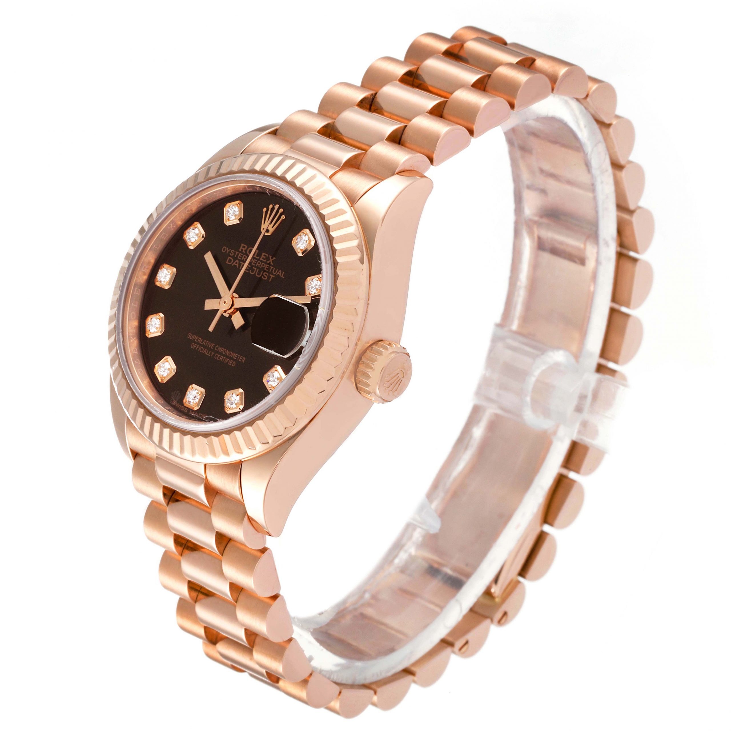 【Super Clone】RLX Lady-Datejust 28mm 279175 Chocolate Diamond-Set Dial President Everose Gold